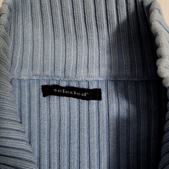 SELECTED Mens Mist Blue High Collar Front Zip Swedish Cardigan - Picture 4 of 7